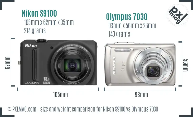 Nikon S9100 vs Olympus 7030 size comparison