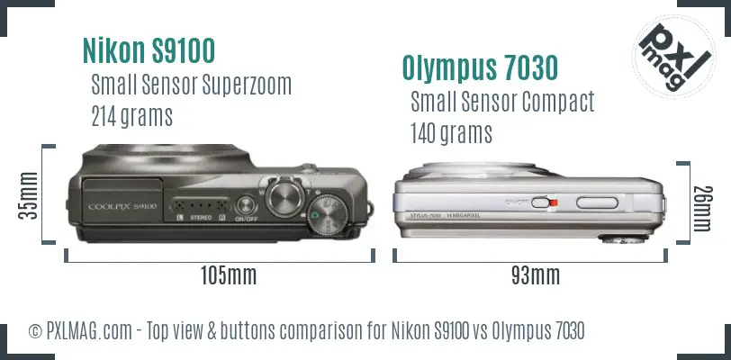 Nikon S9100 vs Olympus 7030 top view buttons comparison