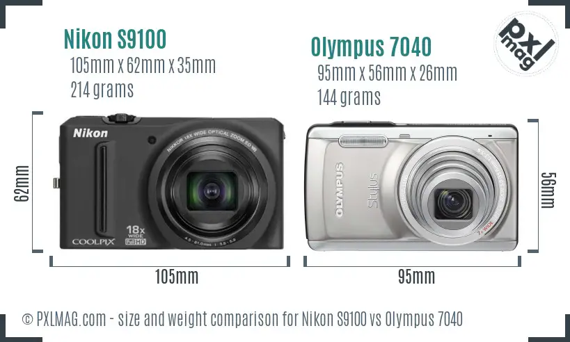 Nikon S9100 vs Olympus 7040 size comparison