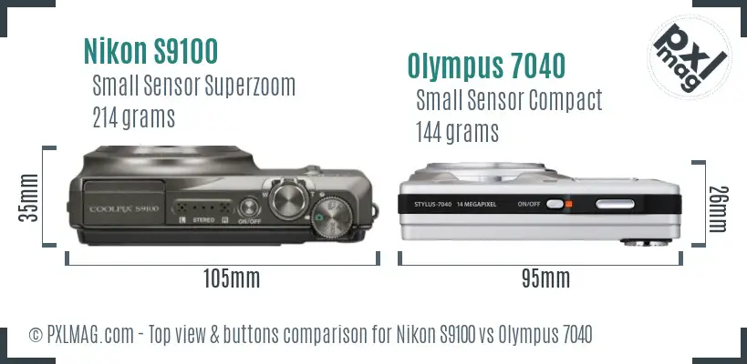 Nikon S9100 vs Olympus 7040 top view buttons comparison