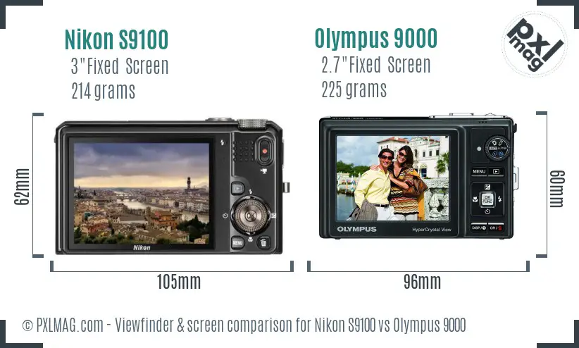 Nikon S9100 vs Olympus 9000 Screen and Viewfinder comparison