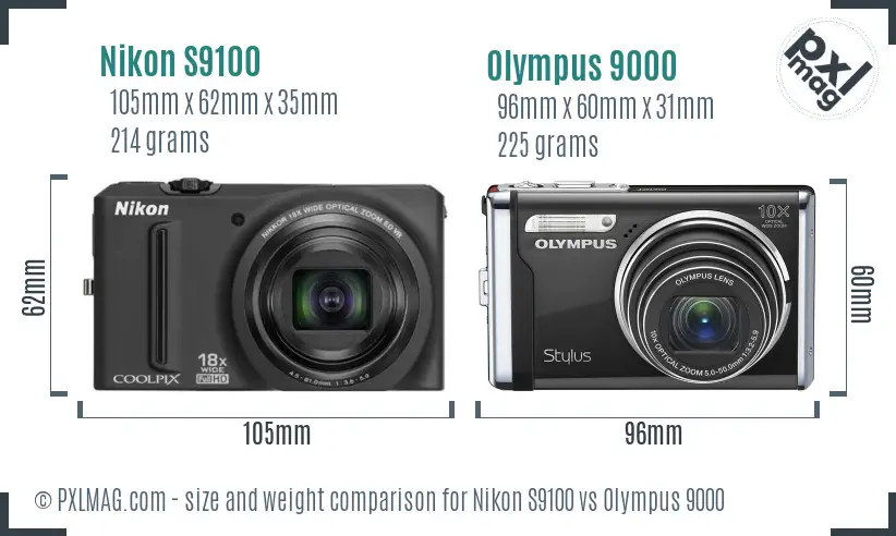 Nikon S9100 vs Olympus 9000 size comparison