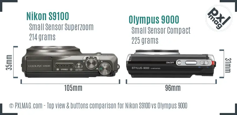 Nikon S9100 vs Olympus 9000 top view buttons comparison