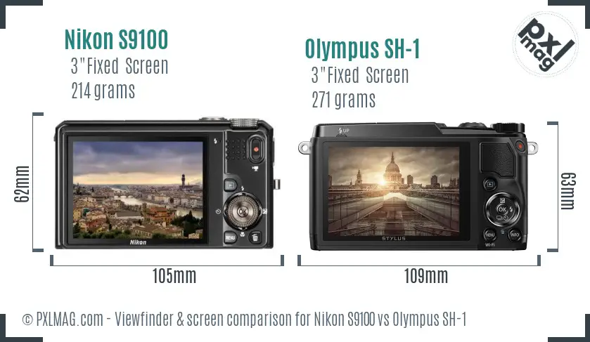 Nikon S9100 vs Olympus SH-1 Screen and Viewfinder comparison
