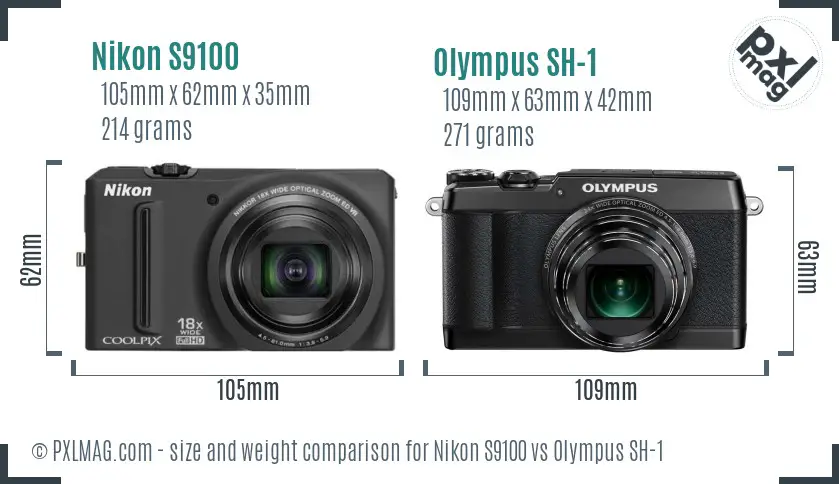 Nikon S9100 vs Olympus SH-1 size comparison