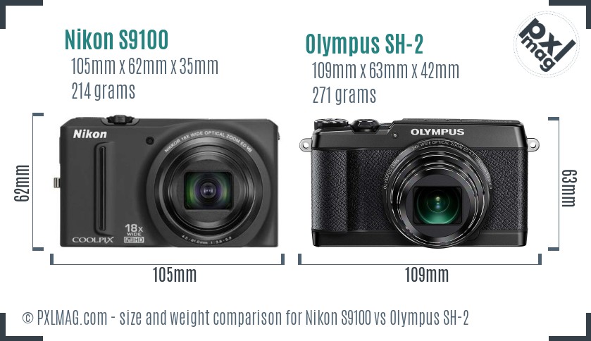 Nikon S9100 vs Olympus SH-2 size comparison