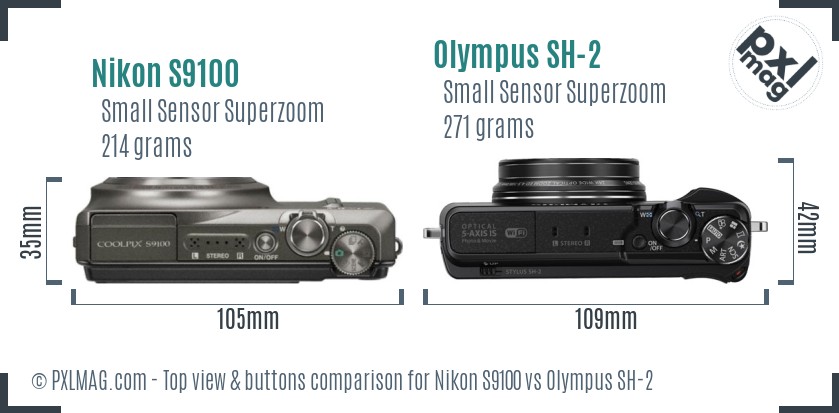 Nikon S9100 vs Olympus SH-2 top view buttons comparison
