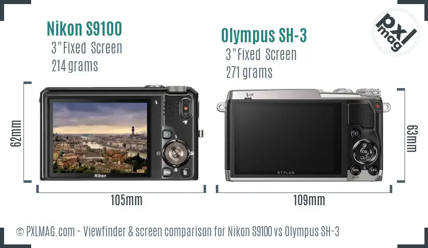 Nikon S9100 vs Olympus SH-3 Screen and Viewfinder comparison