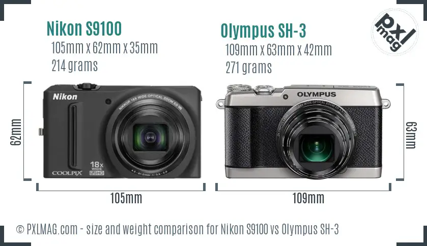 Nikon S9100 vs Olympus SH-3 size comparison