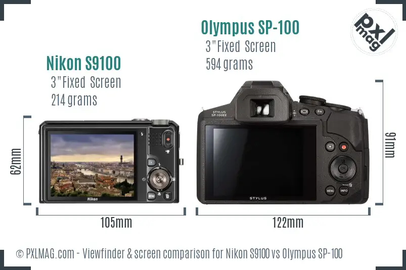 Nikon S9100 vs Olympus SP-100 Screen and Viewfinder comparison