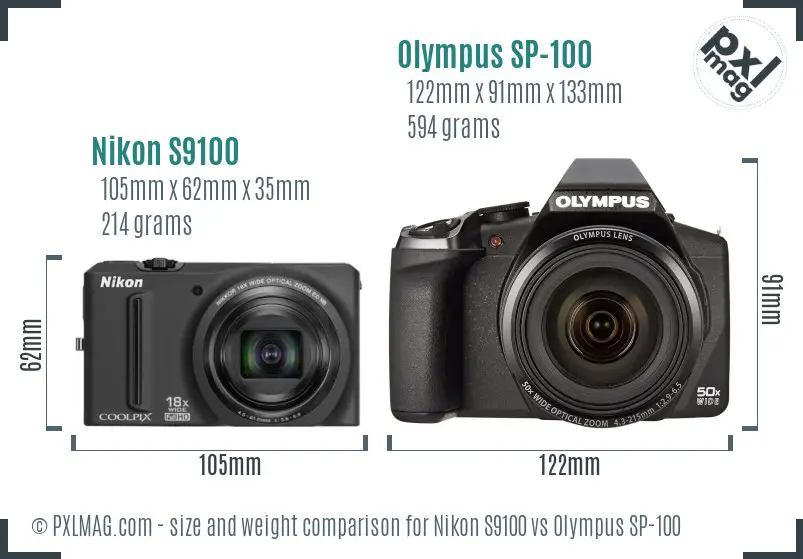 Nikon S9100 vs Olympus SP-100 size comparison