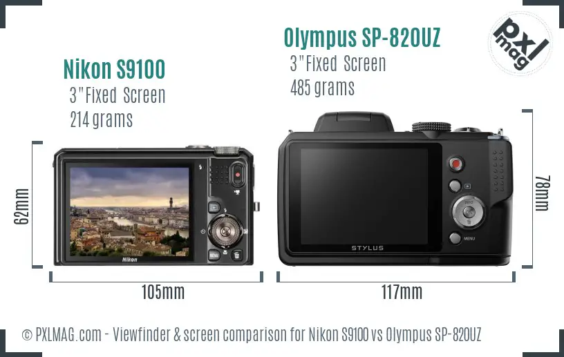 Nikon S9100 vs Olympus SP-820UZ Screen and Viewfinder comparison