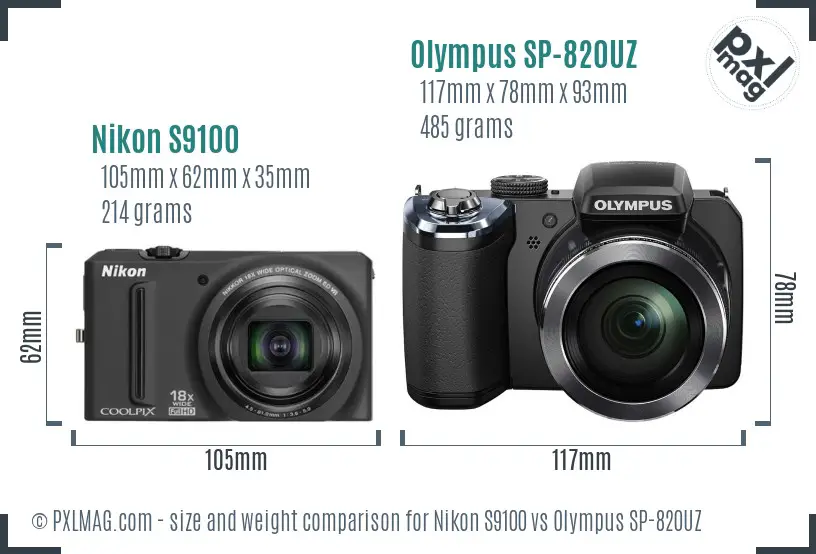 Nikon S9100 vs Olympus SP-820UZ size comparison