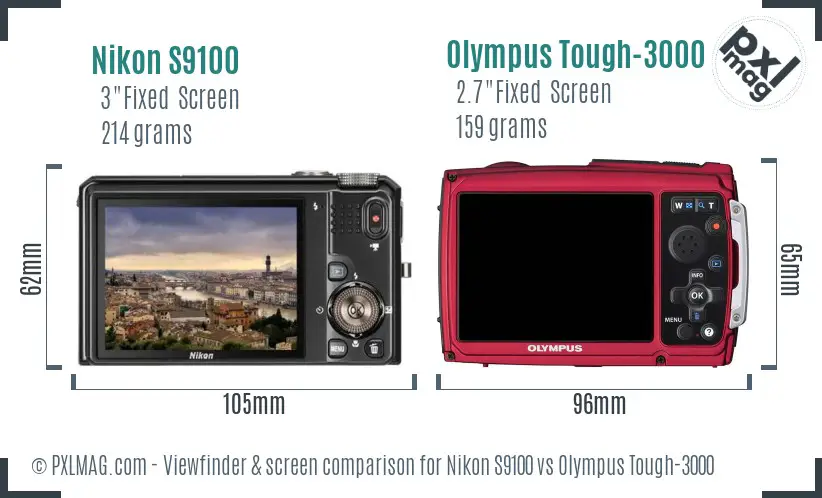 Nikon S9100 vs Olympus Tough-3000 Screen and Viewfinder comparison