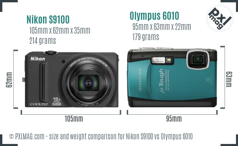Nikon S9100 vs Olympus 6010 size comparison