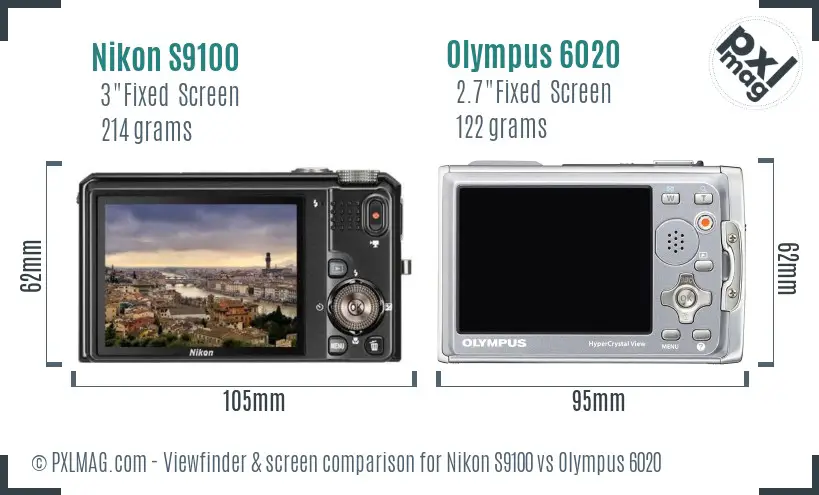 Nikon S9100 vs Olympus 6020 Screen and Viewfinder comparison
