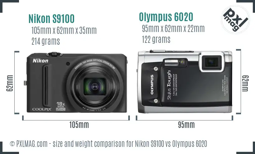 Nikon S9100 vs Olympus 6020 size comparison