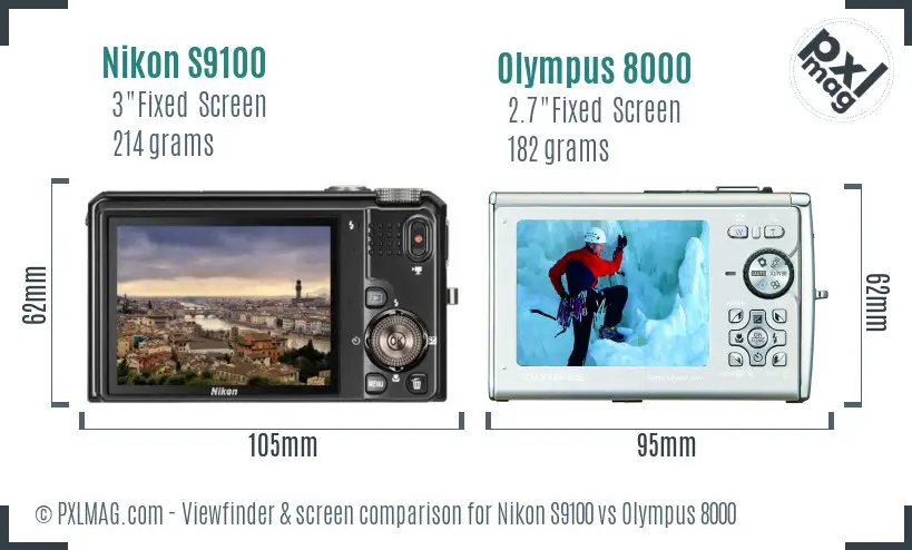 Nikon S9100 vs Olympus 8000 Screen and Viewfinder comparison