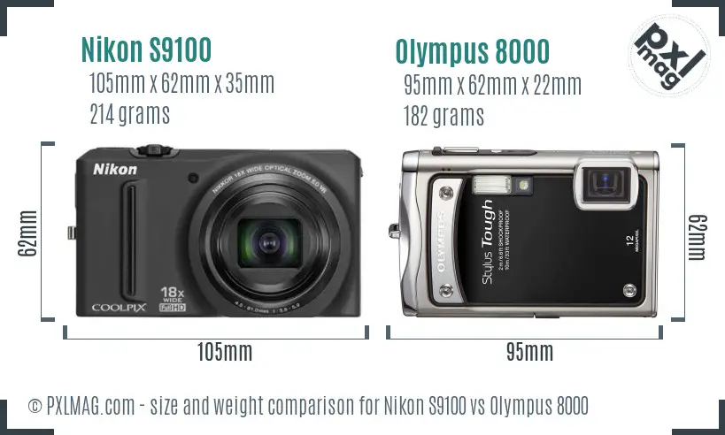 Nikon S9100 vs Olympus 8000 size comparison
