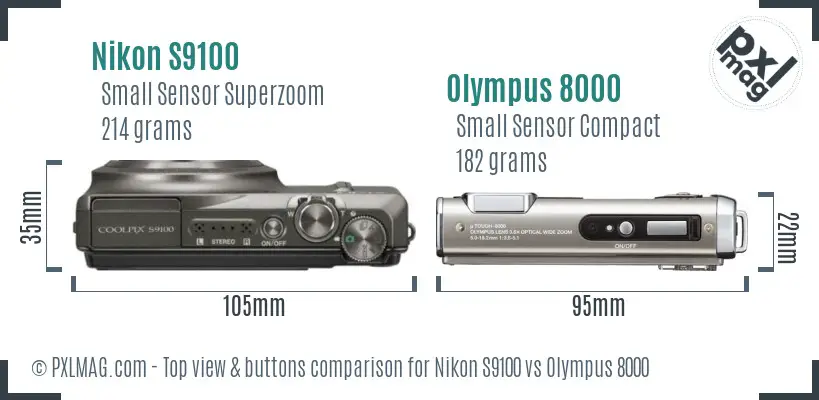 Nikon S9100 vs Olympus 8000 top view buttons comparison