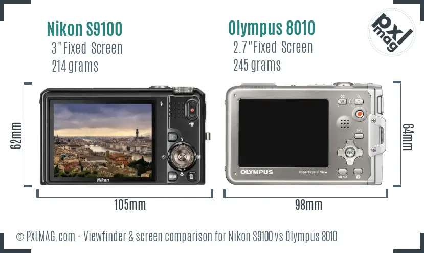 Nikon S9100 vs Olympus 8010 Screen and Viewfinder comparison