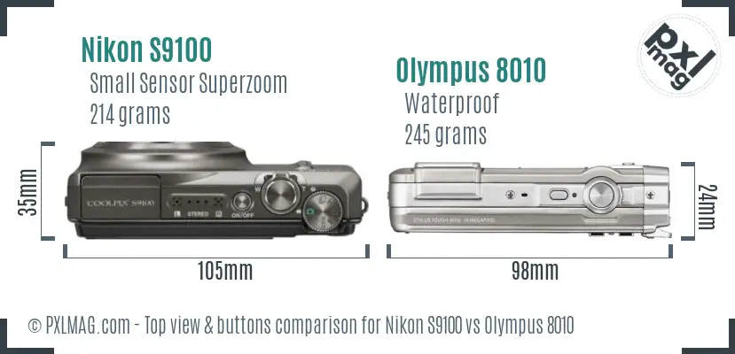 Nikon S9100 vs Olympus 8010 top view buttons comparison