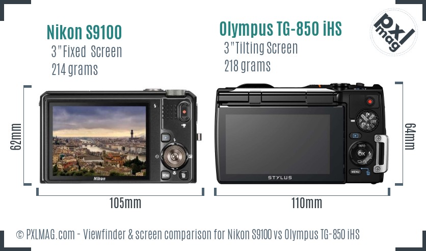 Nikon S9100 vs Olympus TG-850 iHS Screen and Viewfinder comparison