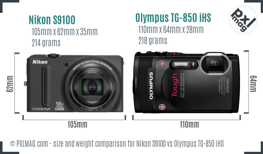 Nikon S9100 vs Olympus TG-850 iHS size comparison