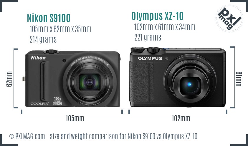 Nikon S9100 vs Olympus XZ-10 size comparison