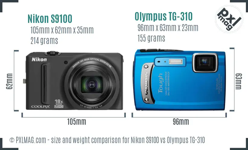 Nikon S9100 vs Olympus TG-310 size comparison Nikon S9100 vs Olympus TG-310 size comparison