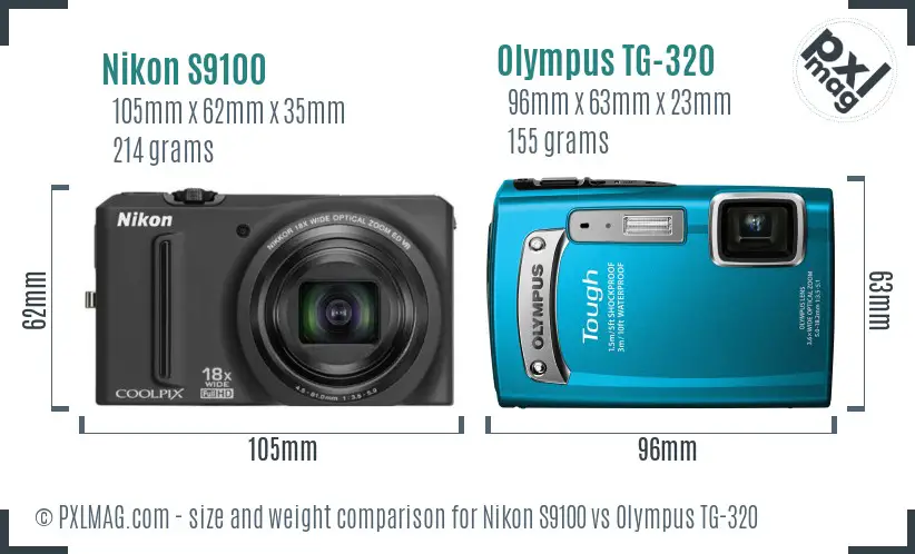 Nikon S9100 vs Olympus TG-320 size comparison