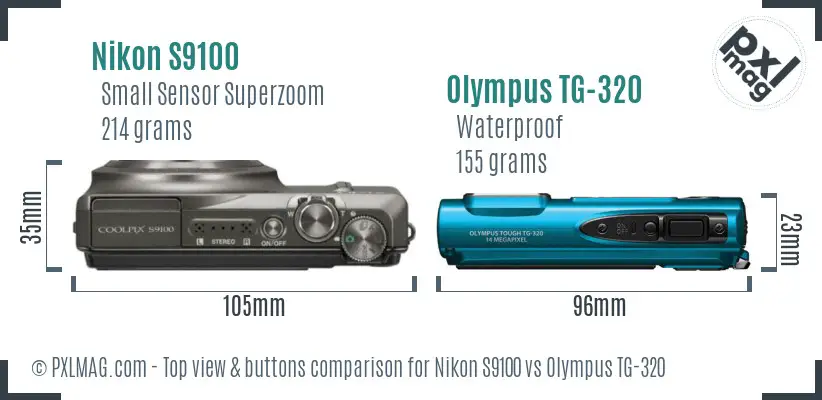 Nikon S9100 vs Olympus TG-320 top view buttons comparison