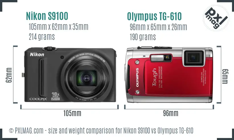 Nikon S9100 vs Olympus TG-610 size comparison