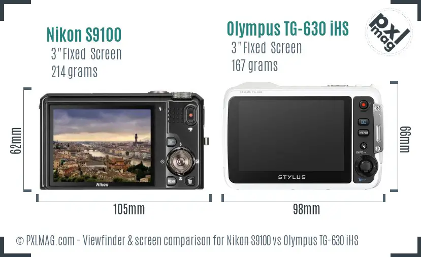 Nikon S9100 vs Olympus TG-630 iHS Screen and Viewfinder comparison