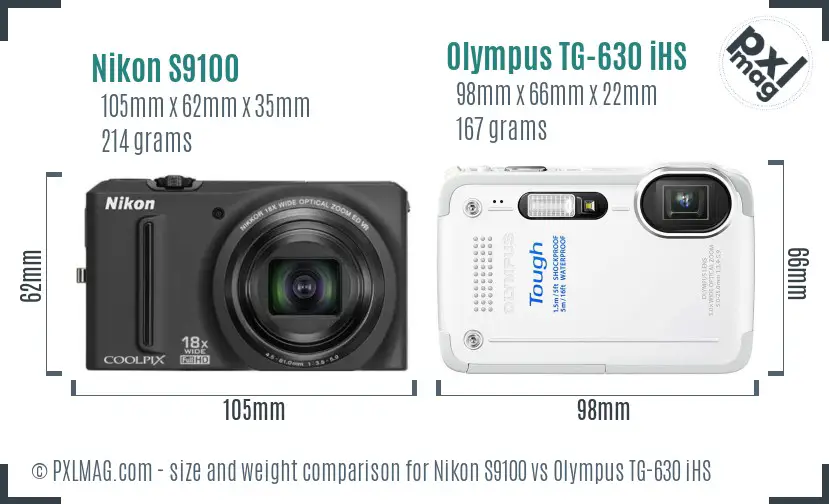 Nikon S9100 vs Olympus TG-630 iHS size comparison