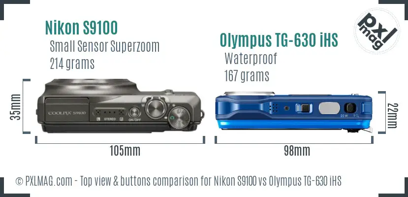 Nikon S9100 vs Olympus TG-630 iHS top view buttons comparison