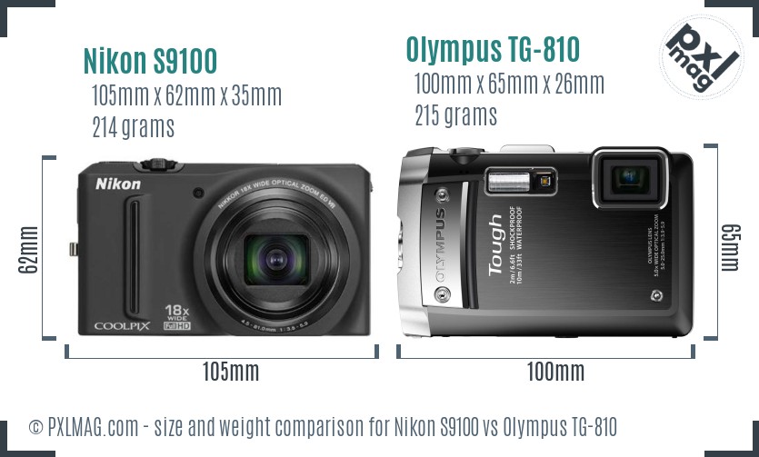 Nikon S9100 vs Olympus TG-810 size comparison Nikon S9100 vs Olympus TG-810 size comparison