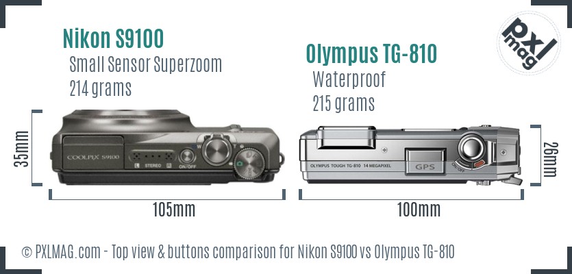 Nikon S9100 vs Olympus TG-810 top view buttons comparison
