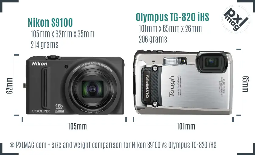 Nikon S9100 vs Olympus TG-820 iHS size comparison