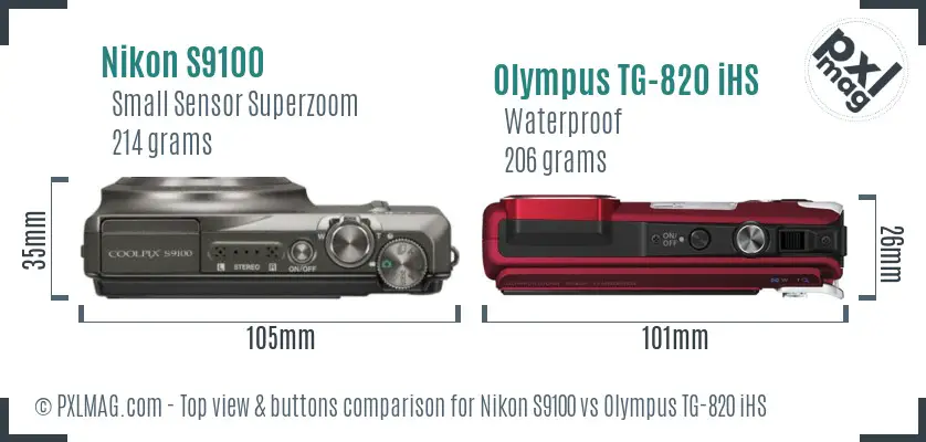 Nikon S9100 vs Olympus TG-820 iHS top view buttons comparison