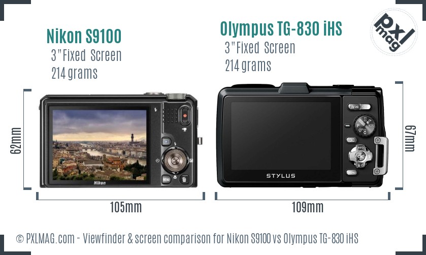 Nikon S9100 vs Olympus TG-830 iHS Screen and Viewfinder comparison