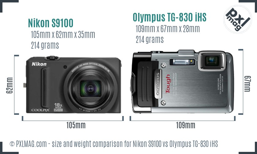 Nikon S9100 vs Olympus TG-830 iHS size comparison Nikon S9100 vs Olympus TG-830 iHS size comparison