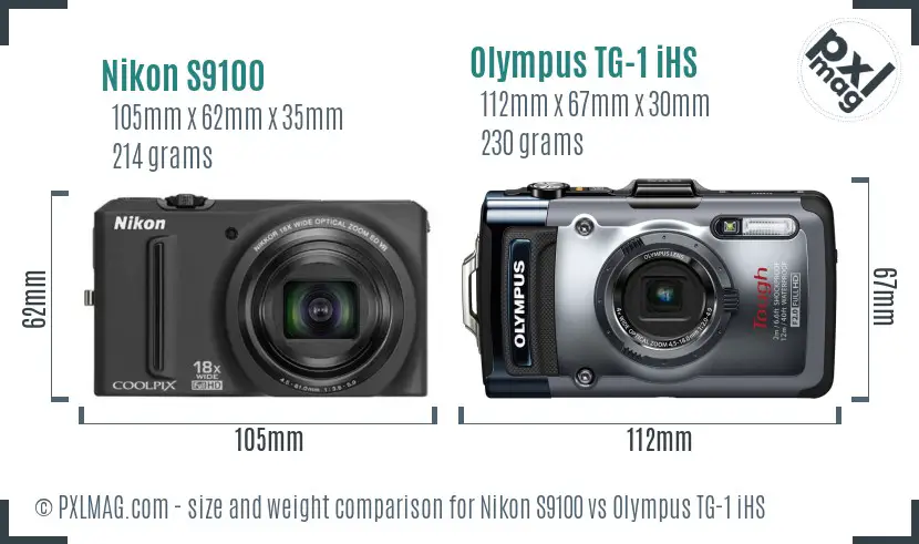 Nikon S9100 vs Olympus TG-1 iHS size comparison