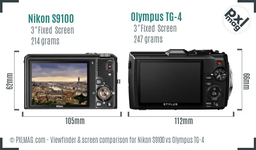 Nikon S9100 vs Olympus TG-4 Screen and Viewfinder comparison