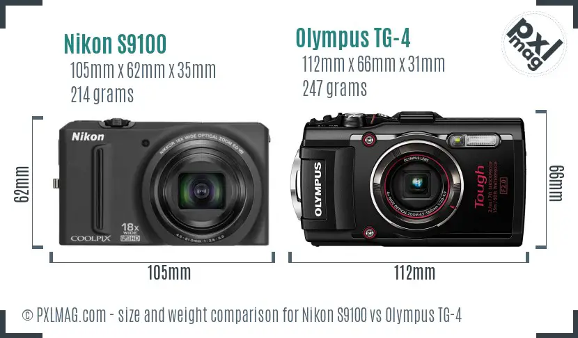 Nikon S9100 vs Olympus TG-4 size comparison