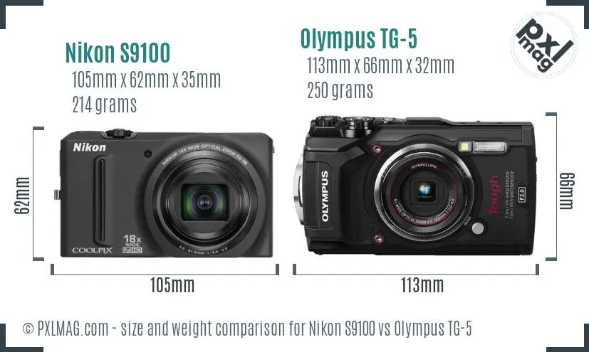 Nikon S9100 vs Olympus TG-5 size comparison Nikon S9100 vs Olympus TG-5 size comparison
