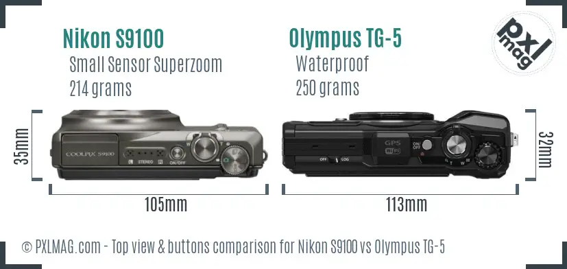 Nikon S9100 vs Olympus TG-5 top view buttons comparison Nikon S9100 vs Olympus TG-5 top view buttons comparison