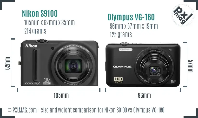 Nikon S9100 vs Olympus VG-160 size comparison Nikon S9100 vs Olympus VG-160 size comparison