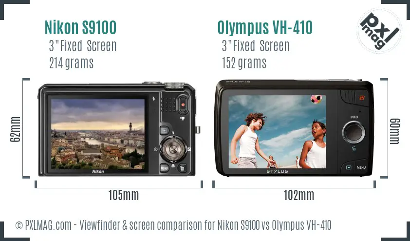 Nikon S9100 vs Olympus VH-410 Screen and Viewfinder comparison