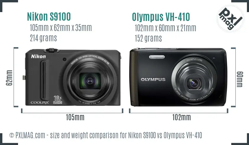 Nikon S9100 vs Olympus VH-410 size comparison